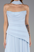 Buz Mavisi Straplez Peplum Kesim Uzun Şifon Abiye Elbise ABU5763