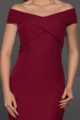 Mürdüm Krep Kumaş Uzun Sade Abiye Elbise C6143