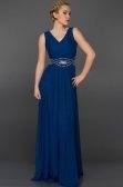 Saks Mavi V Yaka Abiye Elbise W6052