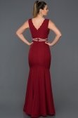 Uzun Bordo V Yaka Taşlı Abiye ABU105