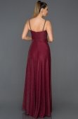 Bordo Simli Uzun Abiye Elbise AB3434