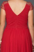 Kırmızı V Yaka Tüllü Büyük Beden Abiye AB2608