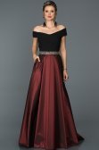 Bordo Kayık Yaka Tafta Kumaş Abiye ABU205