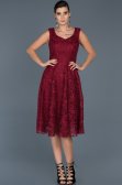Bordo Dantelli Midi Boy Elbise ABK317