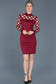 Bordo Lazer Kesim Süet Elbise ABK257