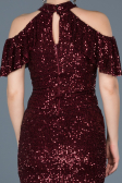 Bordo Payetli Gece Elbisesi ABK323