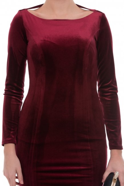 Kısa Bordo Kadife Abiye Elbise T2312