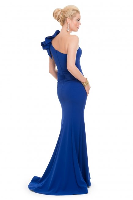 Saks Mavi Balık Abiye Elbise O9136