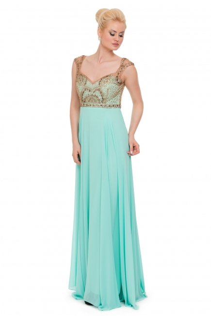 Uzun Mint Abiye Elbise ALY6233