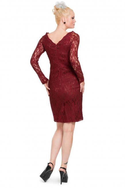 Kısa Bordo Puanlı Abiye Elbise A60237