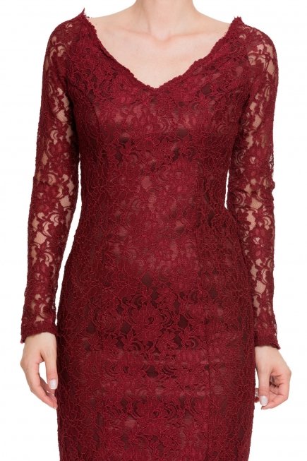 Kısa Bordo Puanlı Abiye Elbise A60237