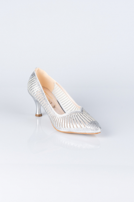 Gümüş Taşlı Stiletto Abiye Ayakkabı MJ5151