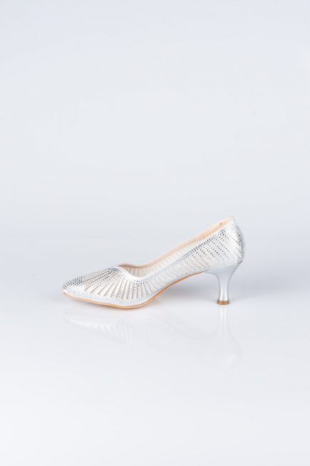 Gümüş Taşlı Stiletto Abiye Ayakkabı MJ5151