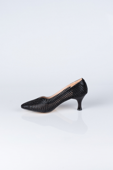 Siyah Taşlı Stiletto Abiye Ayakkabı MJ5151