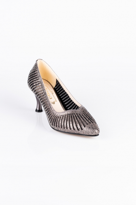 Platin Taşlı Stiletto Abiye Ayakkabı MJ5151