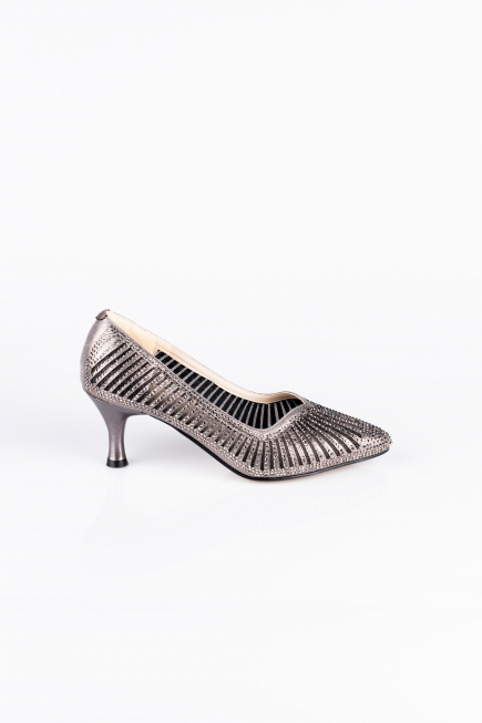 Platin Taşlı Stiletto Abiye Ayakkabı MJ5151