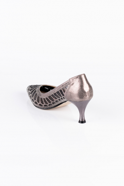 Platin Taşlı Stiletto Abiye Ayakkabı MJ5431