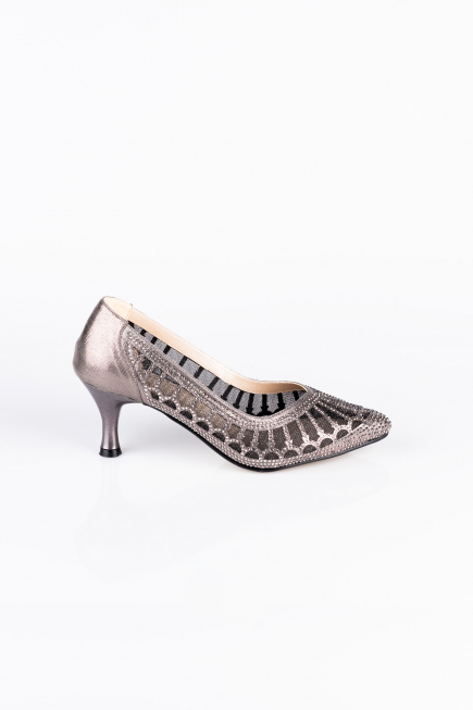 Platin Taşlı Stiletto Abiye Ayakkabı MJ5431