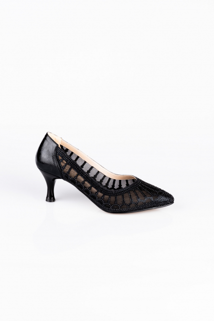 Siyah Taşlı Stiletto Abiye Ayakkabı MJ5431