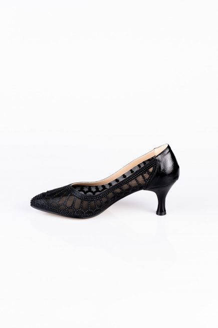 Siyah Taşlı Stiletto Abiye Ayakkabı MJ5431