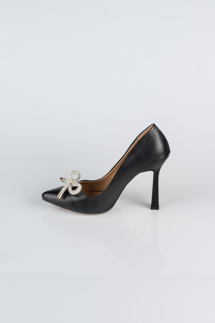 Siyah Deri Stiletto Abiye Ayakkabı AB1095
