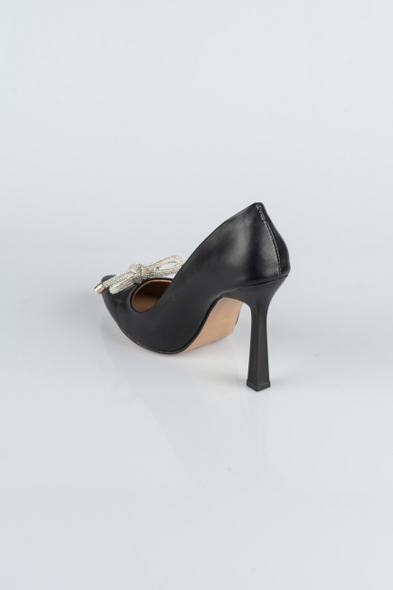 Siyah Deri Stiletto Abiye Ayakkabı AB1095