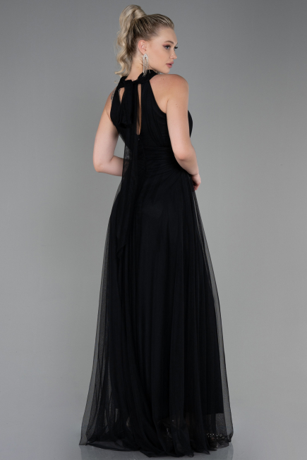Siyah Halter Yaka Uzun Abiye Elbise ABU3252