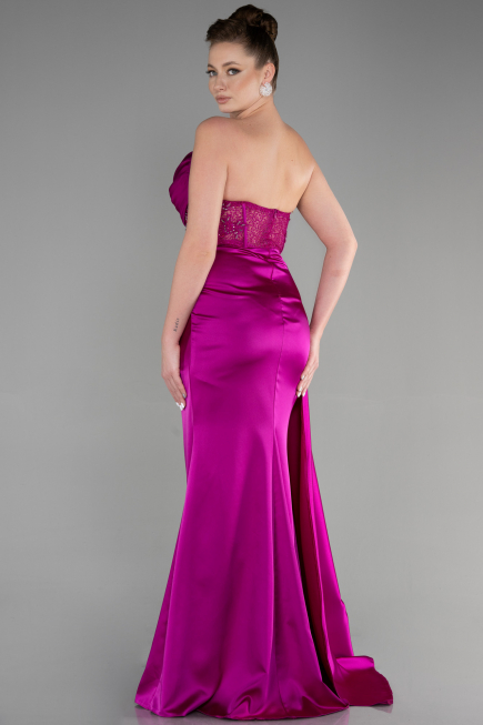 Violet Straplez Drapeli Uzun Saten Abiye ABU3536