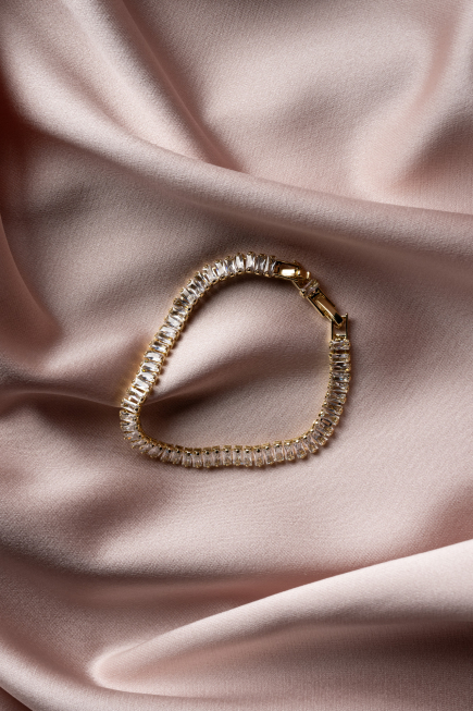 Gold Swarovski Taşlı Abiye Bileklik UK775