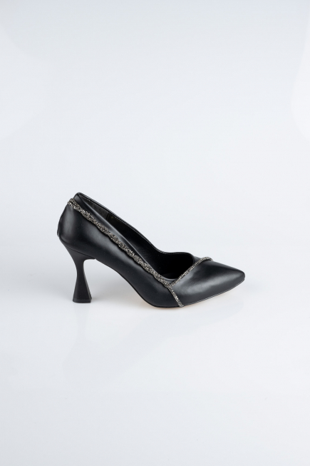 Siyah Deri Stiletto Abiye Ayakkabı MJD5158