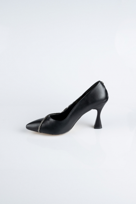 Siyah Deri Stiletto Abiye Ayakkabı MJD5158
