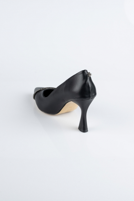Siyah Deri Stiletto Abiye Ayakkabı MJD5158
