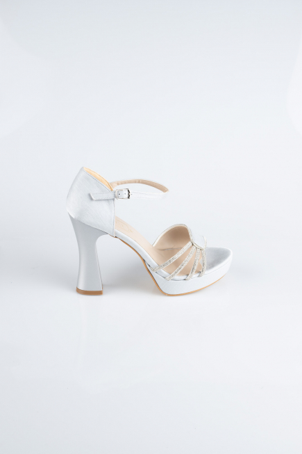 Gümüş Saten Platform Topuk Abiye Ayakkabı MJS3409
