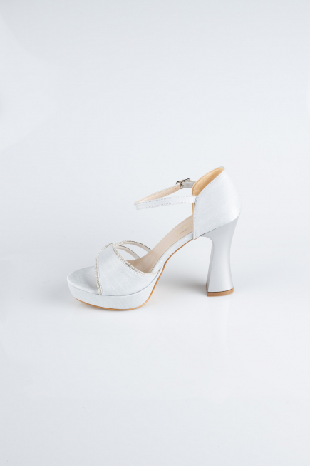 Gümüş Saten Platform Topuk Abiye Ayakkabı MJS3409