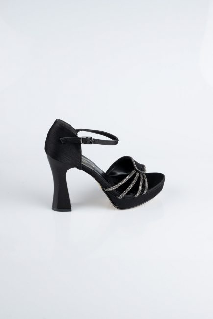 Siyah Saten Platform Topuk Abiye Ayakkabı MJS3409
