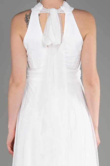 Ekru Halter Yaka Uzun Abiye Elbise ABU3252
