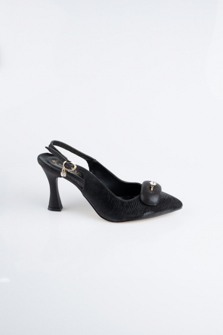Siyah Lazer Kesim Stiletto MJL5164