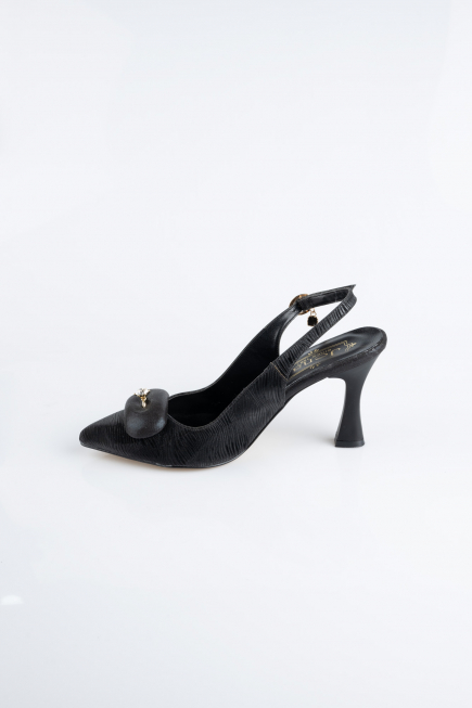 Siyah Lazer Kesim Stiletto MJL5164