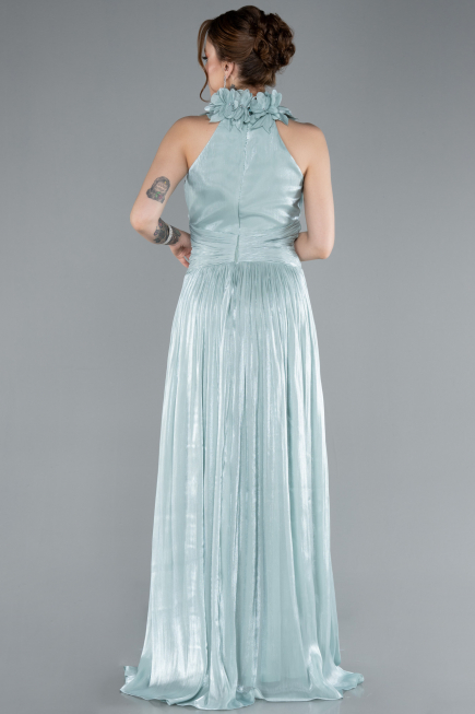 Mint Halter Yaka Uzun Şifon Abiye Elbise ABU4811