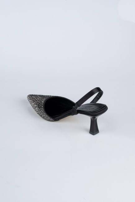 Siyah-Gümüş Taşlı Stiletto AB1127