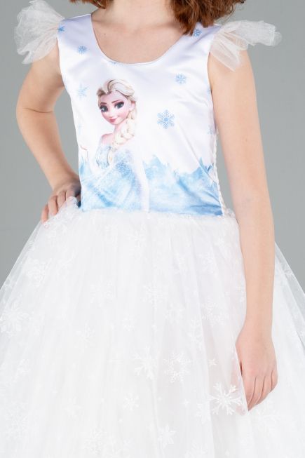 Beyaz Elsalı Uzun Kız Çocuk Abiye ABU4238
