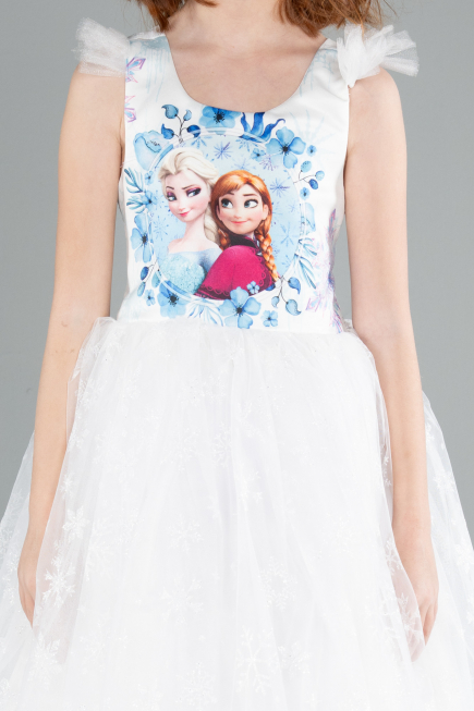 Beyaz Elsa Ve Annalı Uzun Kız Çocuk Abiye ABU4237