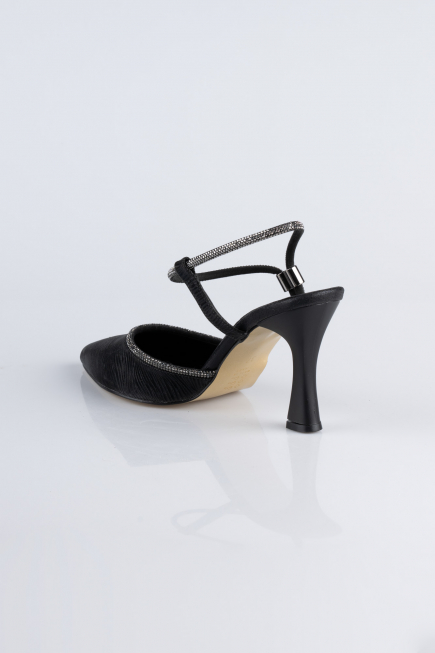 Siyah Lazer Kesim Stiletto Abiye Ayakkabı MJ5150