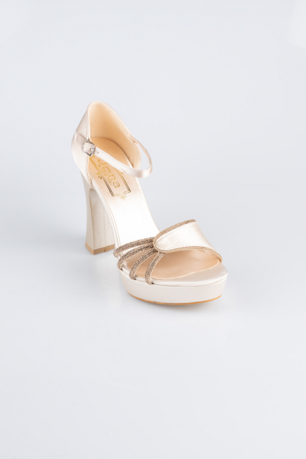 Gold Saten Platform Topuk Abiye Ayakkabı MJS3409