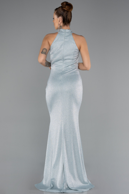 Mint Halter Yaka Yırtmaçlı Uzun Simli Abiye ABU5426