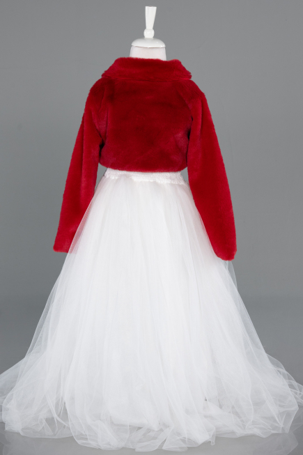 Kırmızı Kız Çocuk Kürklü Kısa Bolero Ceket ABK2467