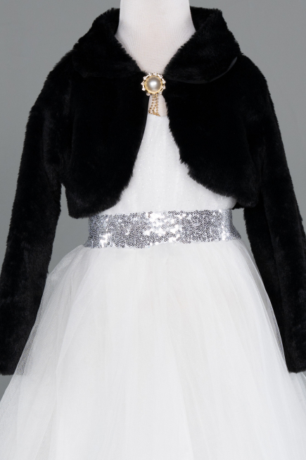 Siyah Kız Çocuk Kürklü Kısa Bolero Ceket ABK2467