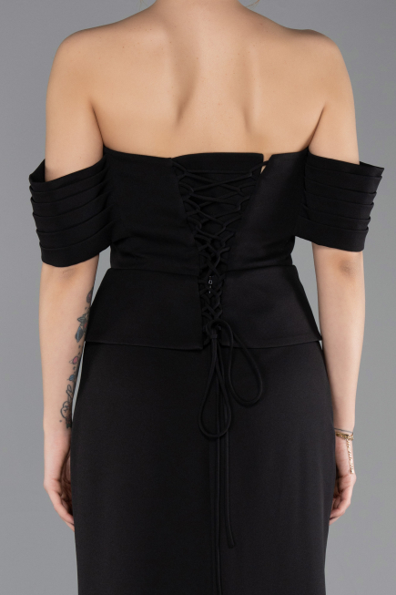 Siyah Straplez Peplum Kesim Uzun Abiye Elbise ABU5559
