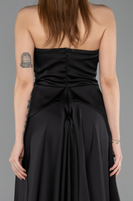 Siyah Straplez Peplum Kesim Kuyruklu Uzun Dantel Abiye ABU5615