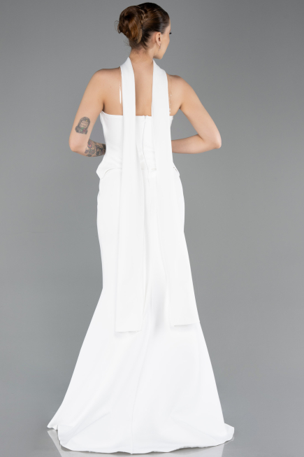 Ekru Straplez Peplum Kesim Uzun Abiye Elbise ABU5735